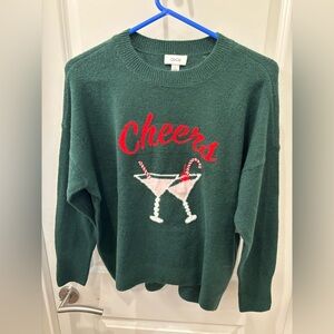 NWT CeCe Green holiday Cheers Sweater with martini cocktail glasses- S